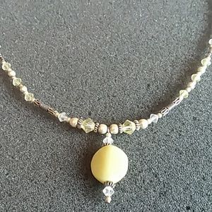 Yellow stone and Swarovski crystal necklace